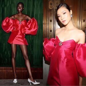 PATBO Voluminous Sleeve Off the Shoulder Crystal Detail Pink Mini Dress Size 2